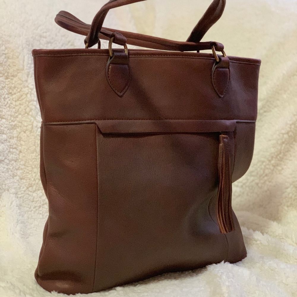 Simple Brown Faux Leather Shoulder Bag
